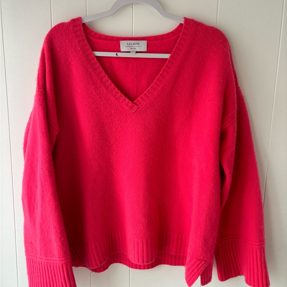 La ligne 100% cashmere pink v neck large
